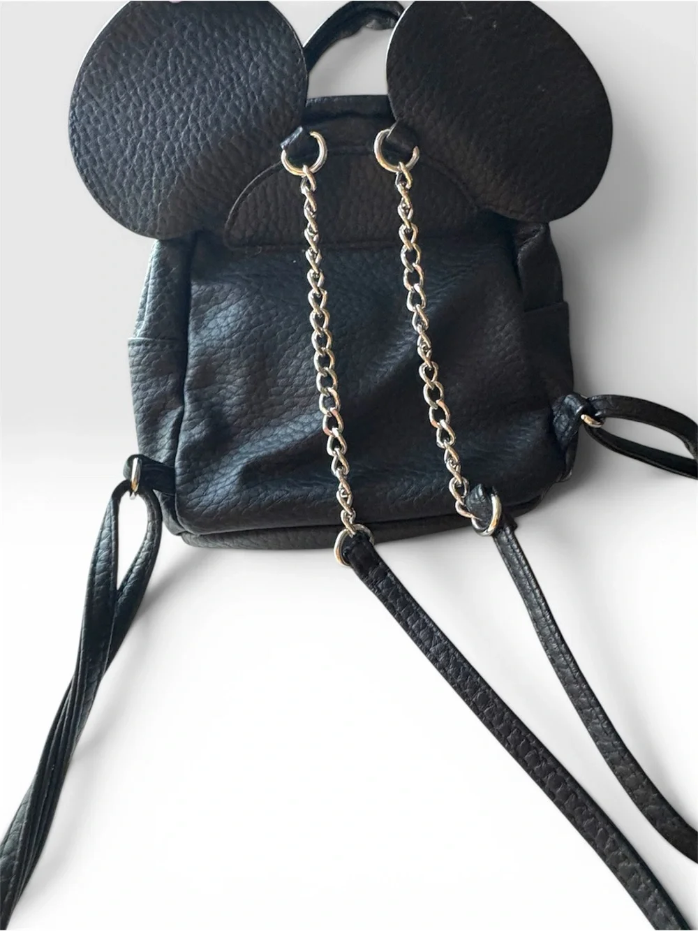 Mini Black Faux-Leather Backpack with Ear Accent
